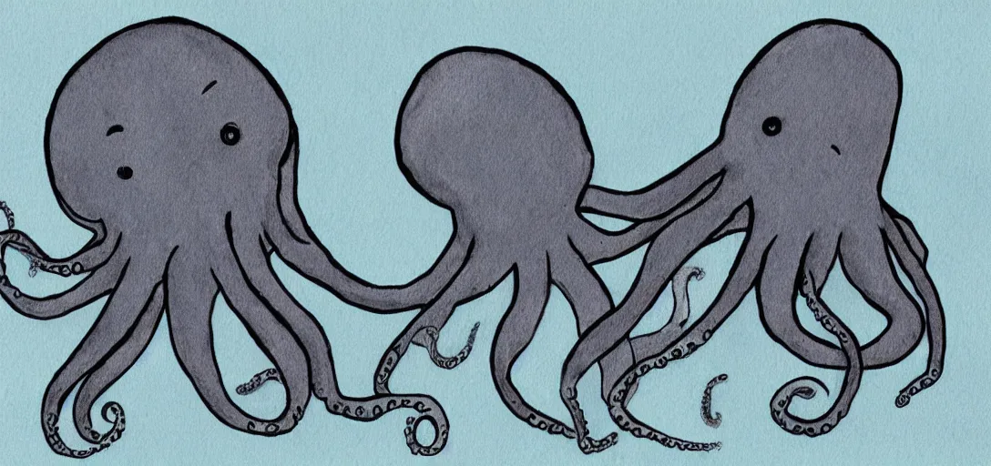 Image similar to children's book illustration of a sad octopus