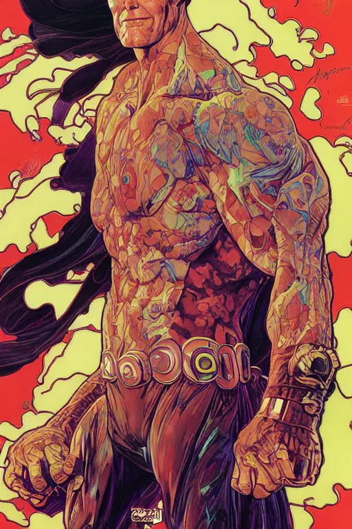 Image similar to buff jim carrey, by artgerm and yoshitaka amano and moebius and alphonse mucha, hyperdetailed, dc comics, ornate, nebula, explosions in the sky, trending on artstation