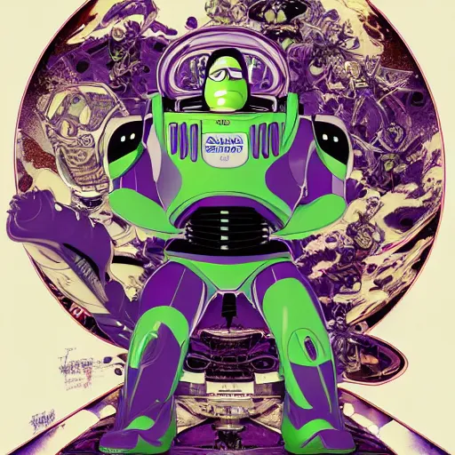 Prompt: portrait of crazy buzz lightyear, symmetrical, by yoichi hatakenaka, masamune shirow, josan gonzales and dan mumford, ayami kojima, takato yamamoto, barclay shaw, karol bak, yukito kishiro