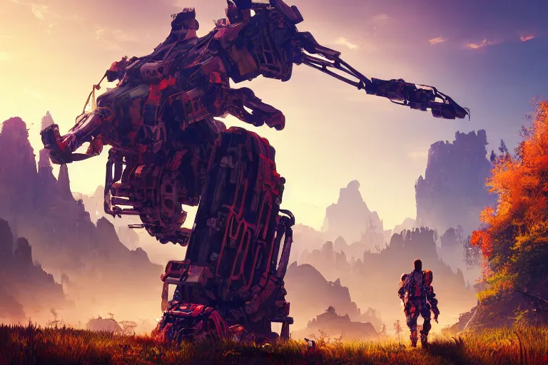 Image similar to scrapper machine mecanical creature robot of horizon forbidden west horizon zero dawn radiating a glowing aura global illumination ray tracing hdr fanart arstation by ian pesty and alena aenami artworks in 4 k