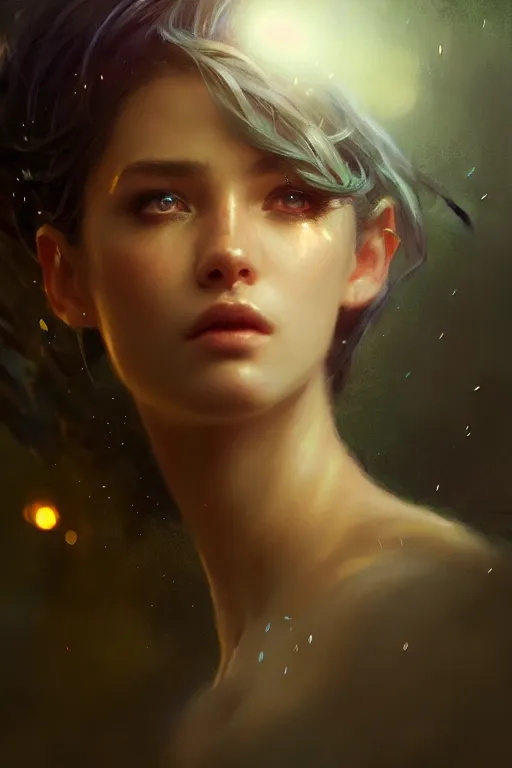 Image similar to cinematic shot of an epic portrait of a fairy dressed in military clothes, shiny skin, beautiful eyes, beautiful, small details, night setting, realistic poster with volumetric light from craig mallism, artgerm, jeremy lipkin and michael garmash, unreal engine, radiant light, detailed and complex environment, digital art, trends at art station, a masterpiece