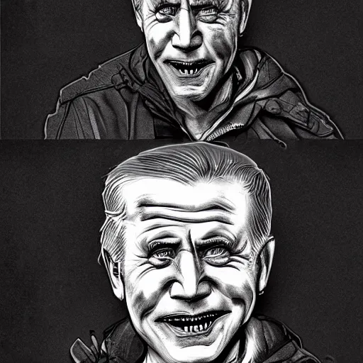 Image similar to grunge, aggressive sketch, messy lines, dark strokes, drawing of demonic joe biden as a caricature in the style of Jacob Shaw,creepy, surreal, trending on artstation