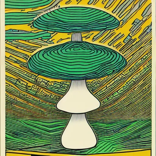 Image similar to nuclear mushroom in Tokyo by Toshio Saeki high detailed, bird's-eye view