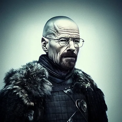 Prompt: “ very very intricate photorealistic screenshot of a walter white on the iron throne in an episode of game of thrones, detailed atmospheric lighting, award - winning crisp details ”