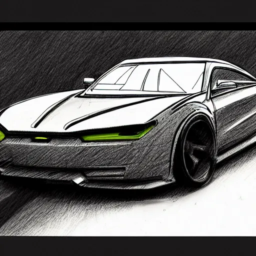 Image similar to a cyberpunk car, sketch, crayon render