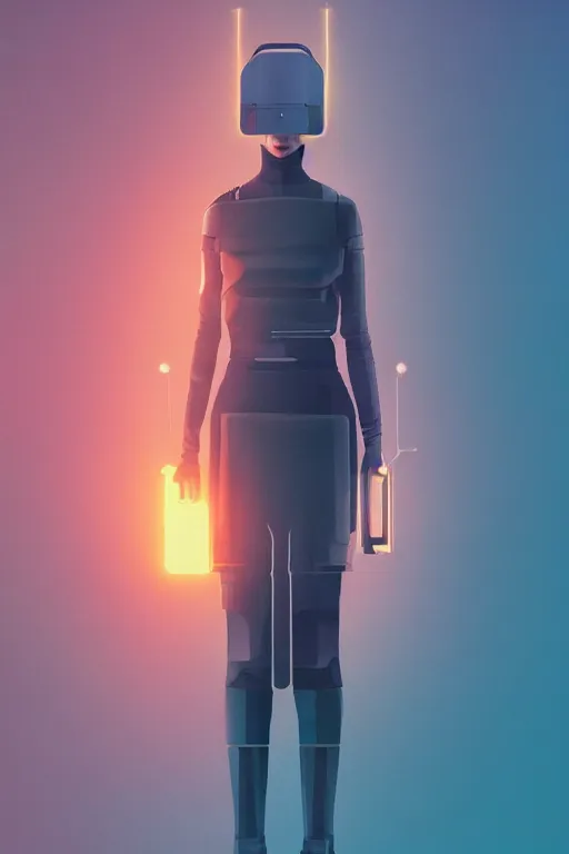 Prompt: full body lena oxton, blade runner 2 0 4 9, scorched earth, cassette futurism, modular synthesizer helmet, the grand budapest hotel, glow, digital art, artstation, pop art, by hsiao - ron cheng