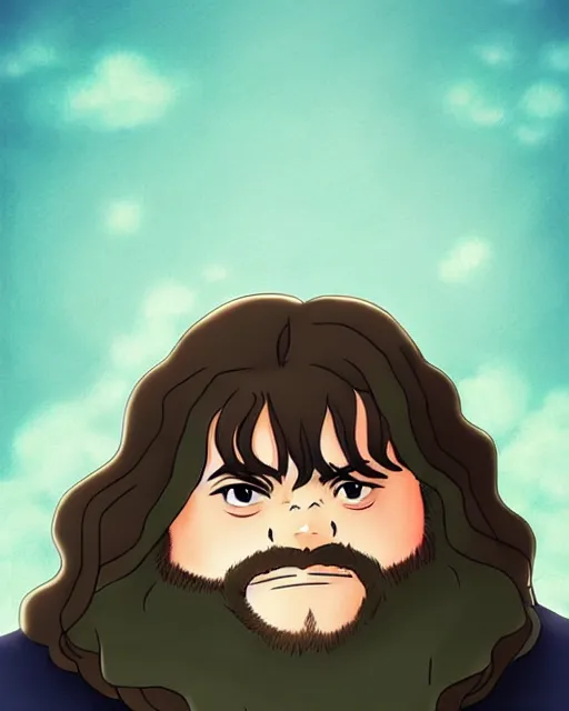 Prompt: Hagrid in cute anime style, portrait of fantasy man, detailed realistic beautiful, lofi colors, smooth, artistic, mellow and soft, sharpen high quality, in style of Ghibli