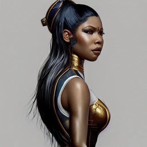 Image similar to full figure ultra realistic illustration, nicki minaj as donna troy, intricate, elegant, highly detailed, digital painting, artstation, concept art, smooth, sharp focus, illustration, art by artgerm and greg rutkowski and alphonse mucha