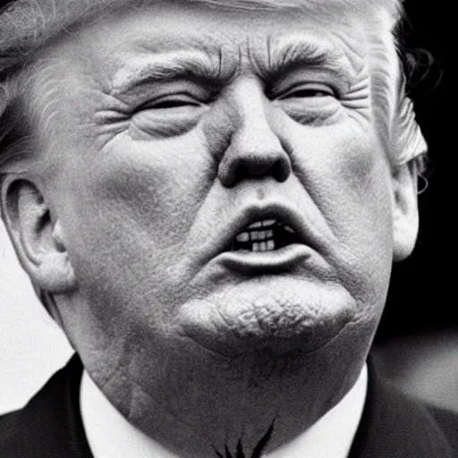 Image similar to a close up view of the face a hybrid between donald trump and hitler