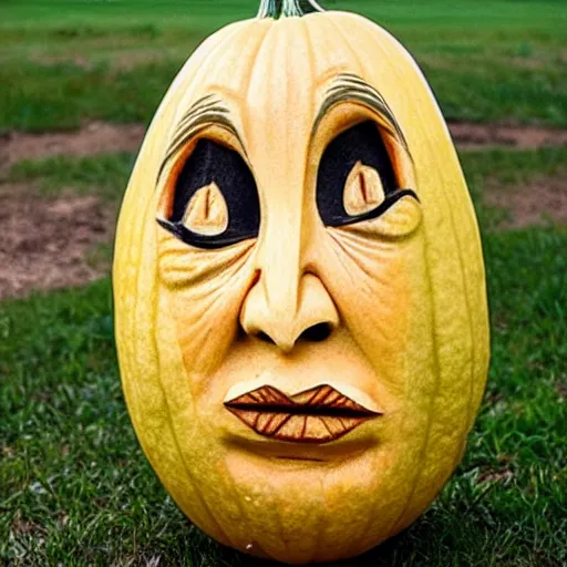 Image similar to gourd carved to look like the face of amber heard