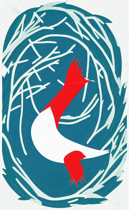 Image similar to poker card style, simple, modern look, solid colors, japanese crane bird in center, pines symbol in the corners, vivid contrasts, for junior