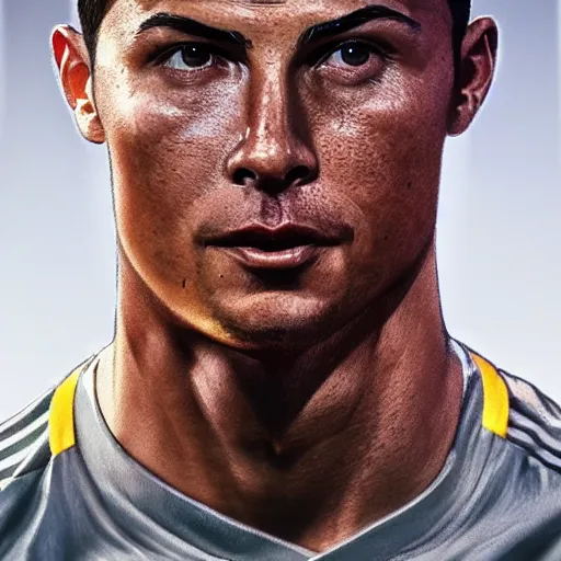 Prompt: christiano ronaldo, 3 d character art, wearing a barcelona jersey, symmetrical facial features, from arknights, hyper realistic, 4 k, rule of thirds, extreme detail, detailed drawing, trending artstation, realistic lighting, by alphonse mucha, greg rutkowski, short neck