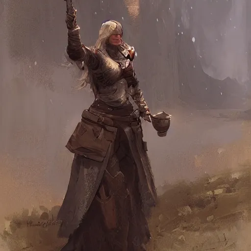 Prompt: a rustic woman wearing medieval armor, by greg rutkowski, mandy jurgens