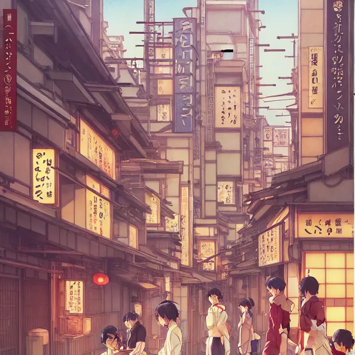 Image similar to japanese big city, summer, in the style of studio ghibli, j. c. leyendecker, greg rutkowski, artem