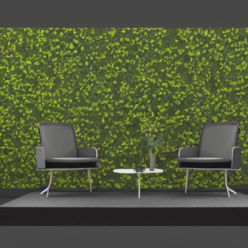 Prompt: black background two chairs made of plants facing each other, hyperrealistic, concept art, octane render, unreal engine 5, trending on artstation, high quality, highly detailed, 8 k hdr, no lighting, path traced, black background, bloom, high coherence, symmetrical, high contrast, digital art, serene landscape, cinematic