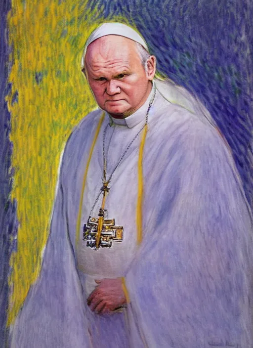 Image similar to portrait of john paul ii as piccolo from dragon ball z by claude monet