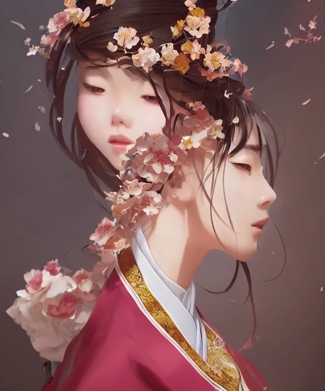 Prompt: Portrait of a beautiful young elegant girl in Chinese hanbok, Japanese anime style, gorgeous atmosphere, full of details, matte painting, concept art, smooth, by Shinkai Makoto and Ina Wong and wlop ，trending on cgsociety and artstation，8kHDR，light effect，