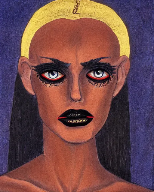 Prompt: ancient nilotic androgynous vampire with demonic eyes, portrait