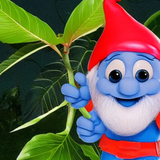 Prompt: the fruit papaya as papa smurf