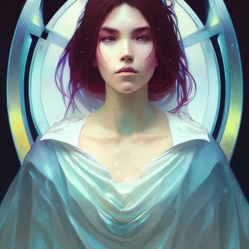 Prompt: beautiful, young woman, sad eyes, vaporwave aesthetic, synthwave, digital painting, artstation, concept art, smooth, sharp focus, illustration, art by artgerm and greg rutkowski and alphonse mucha