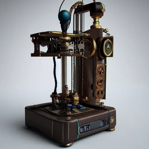 Prompt: a steampunk 3d printer, raytracing, octane render, 4k, trending on artstation