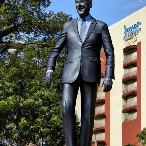 Prompt: joe biden statue outside of the nickelodeon hotel