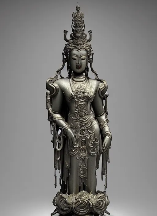 Image similar to a art deco sculpture statue of full body guanyin, intricate complexity,, statue by jane hamilton, ruan jia, character concept, radiant light,, frostbite 3 engine, cryengine, dof, trending on artstation, digital art, fantasy detailed abackground