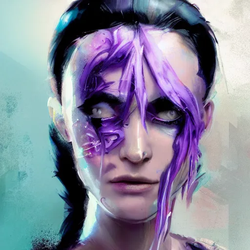 Prompt: extreme close up portrait of a woman with purple hair in sci - fi armor, bionic armor, by benedick bana and artur bordalo and tom bagshaw and craig davison and guy denning and harumi hironaka, trending on artstation hq, deviantart, pinterest, 4 k uhd image