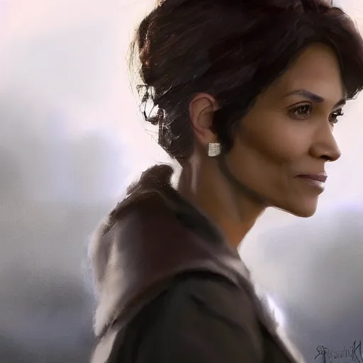 Prompt: landscape of a political meeting of maci holloway first woman elected as president in usa, cold but beautiful, about 3 5 years old, highly detailed, mix of halle berry and julia roberts, gong li, olga kurylenko, artstation hd, deviantart, by artgem, greg rutkowski