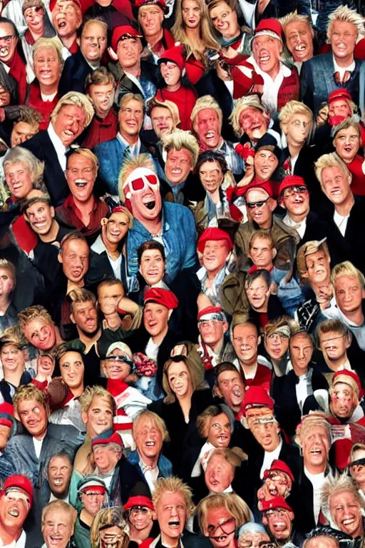 Image similar to where's waldo, waldo is gary busey