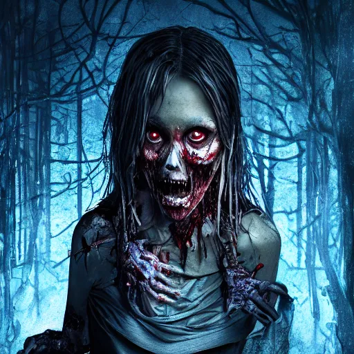Prompt: portrait of a zombie, moonlit, dark, glowing background lighting, hyper detailed, horror fairy tale, 4 k octane render