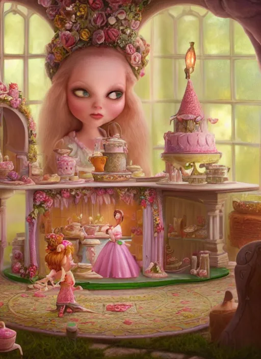 Image similar to highly detailed closeup portrait of a fairytale princess's cake kitchen, unreal engine, nicoletta ceccoli, mark ryden, earl norem, lostfish, global illumination, detailed and intricate environment