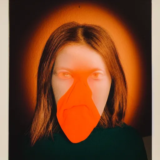 Prompt: portrait of a woman with no face, orange background, studio lighting