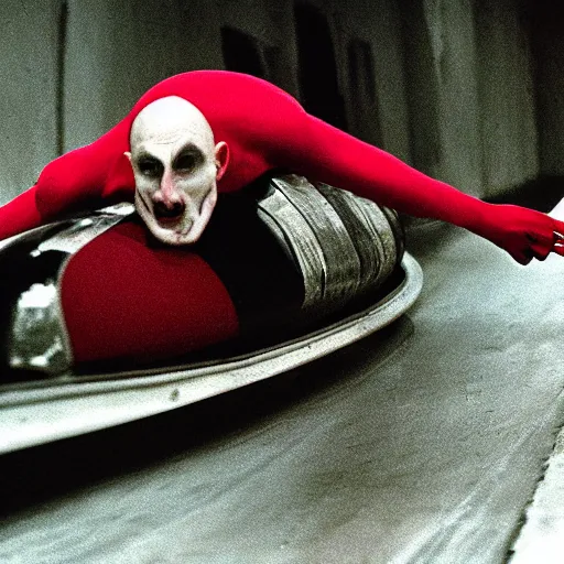 Image similar to portrait of nosferatu is doing bobsleigh alone, sport photography