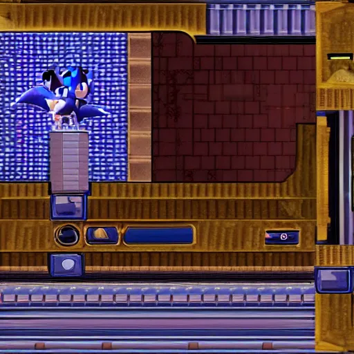 Image similar to sonic the hedgehog in a haunted mansion in a screenshot of sonic adventure 2 on the dreamcast