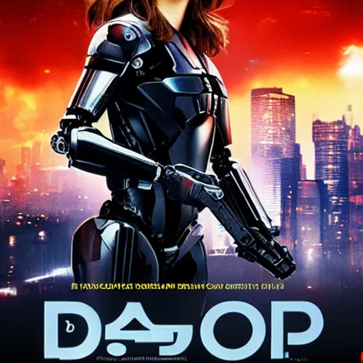 Image similar to emma watson starring in robocop. movie poster.