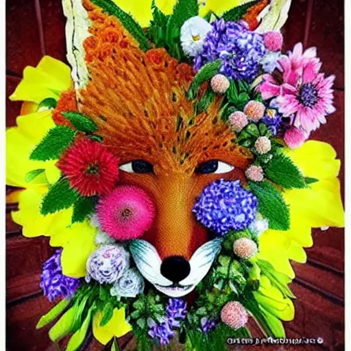 Image similar to made of flowers, made of flowers, made of flowers, fox made of flowers, fantasy art