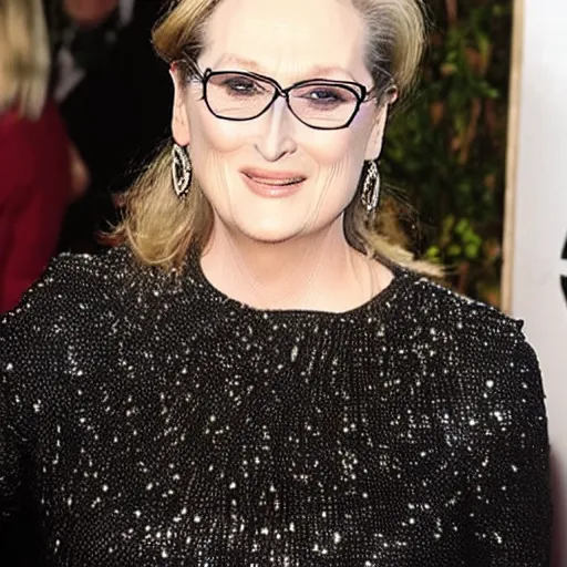 Prompt: Meryl Streep with a black eye and missing tooth