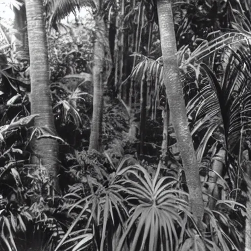 Image similar to a rizom lost film footage of a tube in the middle of the tropical jungle / tropicalism / tropicalism / tropicalism / film still / cinematic / enhanced / 1 9 2 0 s / black and white / grain