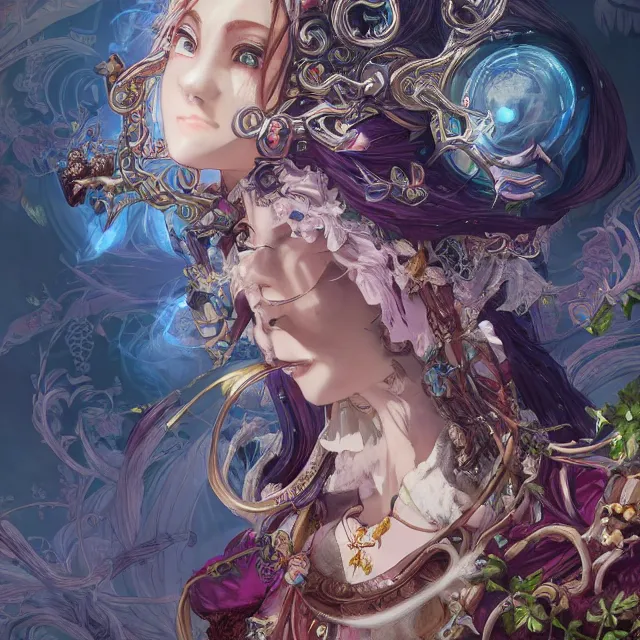 Prompt: the portrait of chaotic good female druid alchemist as absurdly beautiful, gorgeous, elegant, young anime girl, an ultrafine hyperdetailed illustration by kim jung gi, irakli nadar, intricate linework, sharp focus, bright colors, octopath traveler, final fantasy, unreal engine 5 highly rendered, global illumination, radiant light, detailed and intricate environment