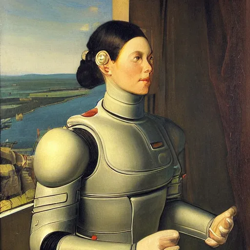 Image similar to a portrait of a female android by dieric bouts