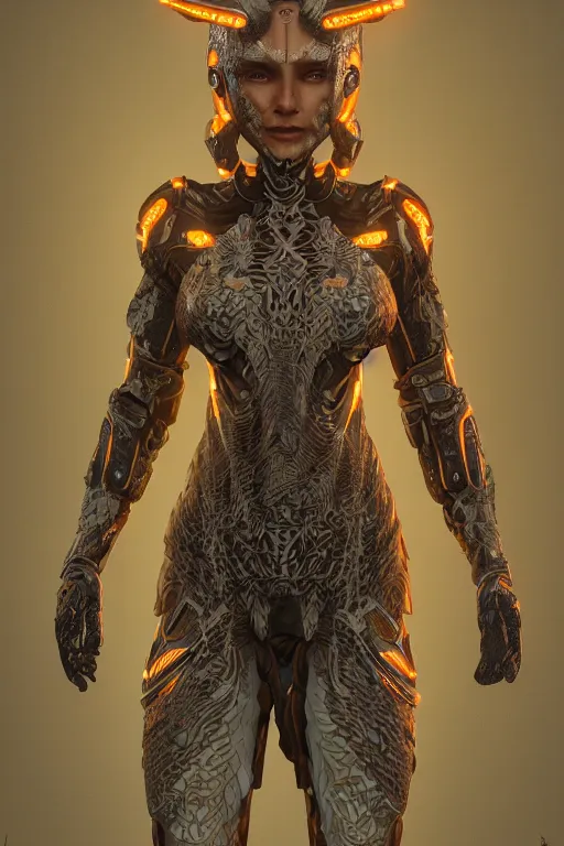 Prompt: full body portrait of a he Keeper of the mountain caves with light tattoos and decals wearing a futuristic organic clothe, intricate design, photorealistic, octane render, raytraced, ultra fine detailed, character design, trending on artstation