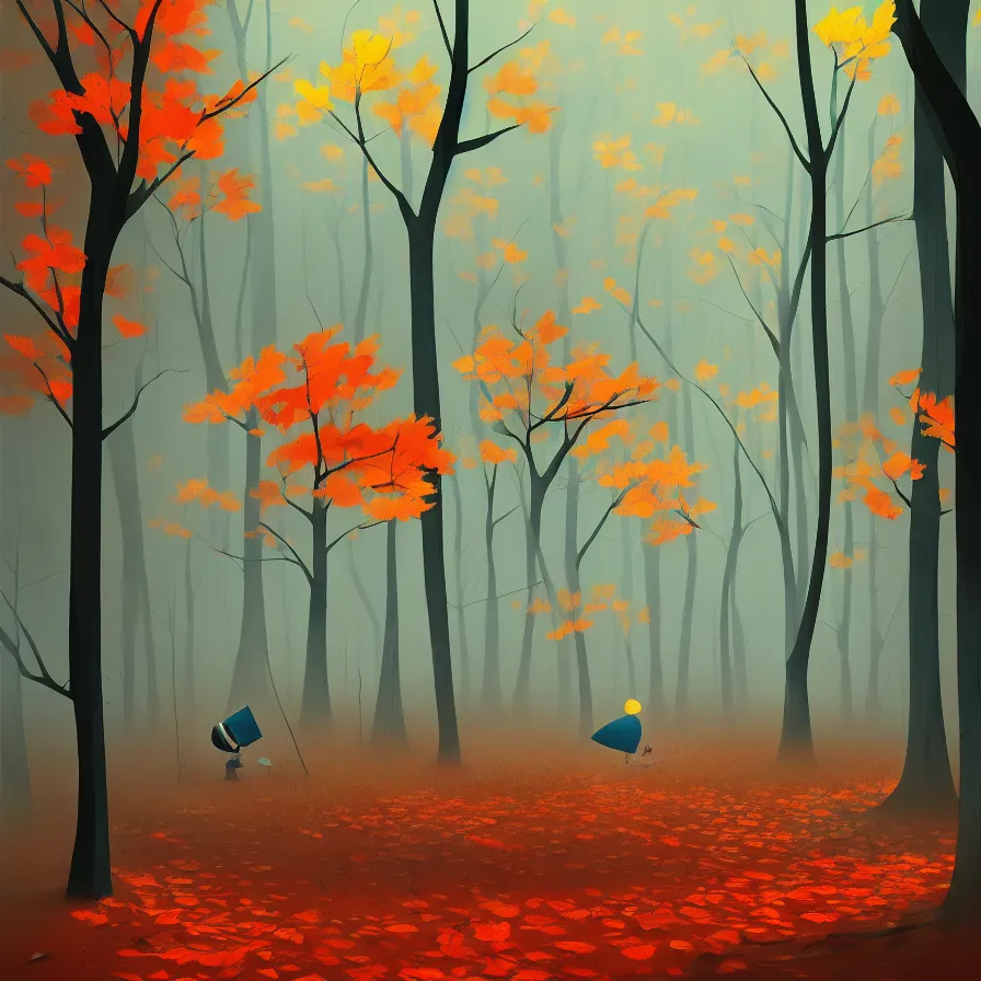 Image similar to goro fujita ilustration a forest full of leaves on the ground, tall autumn trees that let in small streaks of light to the ground, painting by goro fujita, sharp focus, highly detailed, artstation