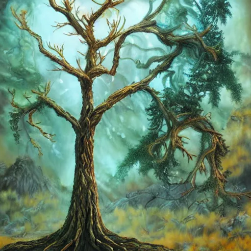 Prompt: A 25 year old tree, fantasy painting, lots of detail