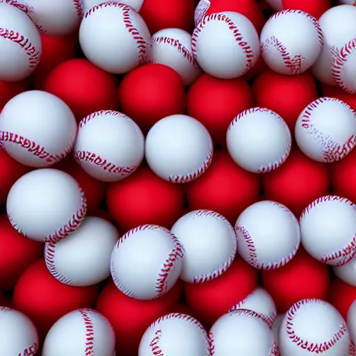 Image similar to beautiful ocean wave of white and red baseballs, 4k, surreal