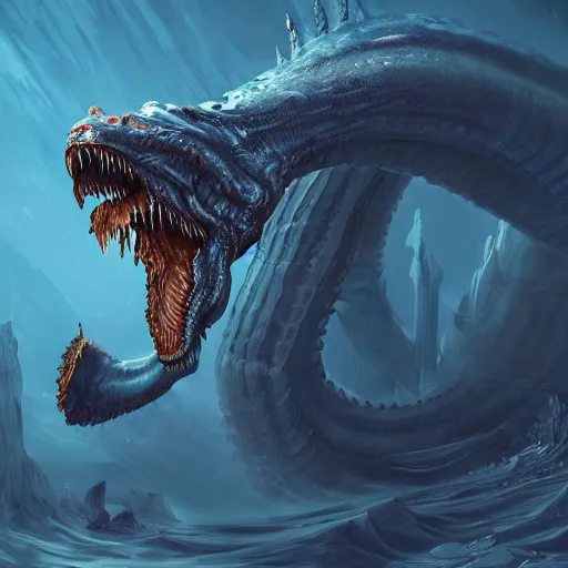 Image similar to full body leviathan monster, trending on artstation, ultra fine detailed, hyper detailed, hd, concept art, digital painting