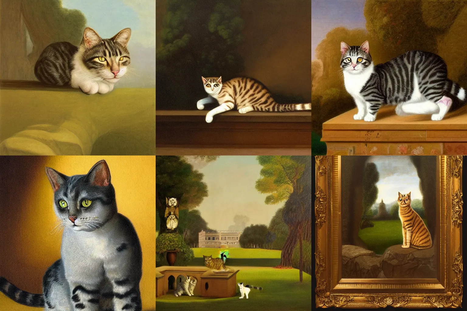 Prompt: a portrait of a cat in a scenic palace by george stubbs and louis wain, trending on artstation