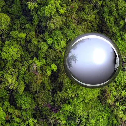 Image similar to photo of a chrome blob in the amazon rainforest