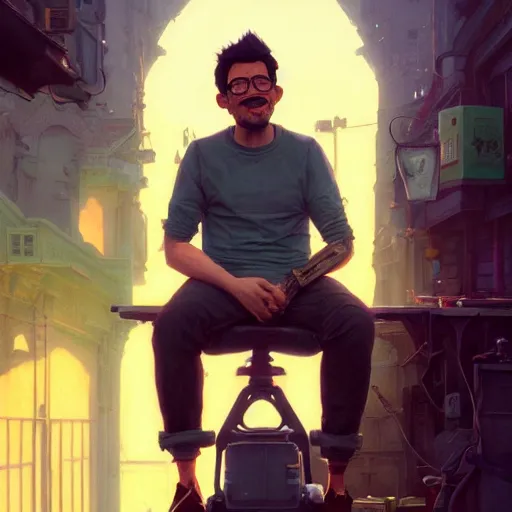 Image similar to highly detailed portrait of markiplier as muppet in gta v, stephen bliss, unreal engine, fantasy art by greg rutkowski, loish, rhads, ferdinand knab, makoto shinkai and lois van baarle, ilya kuvshinov, rossdraws, tom bagshaw, global illumination, radiant light, detailed and intricate environment