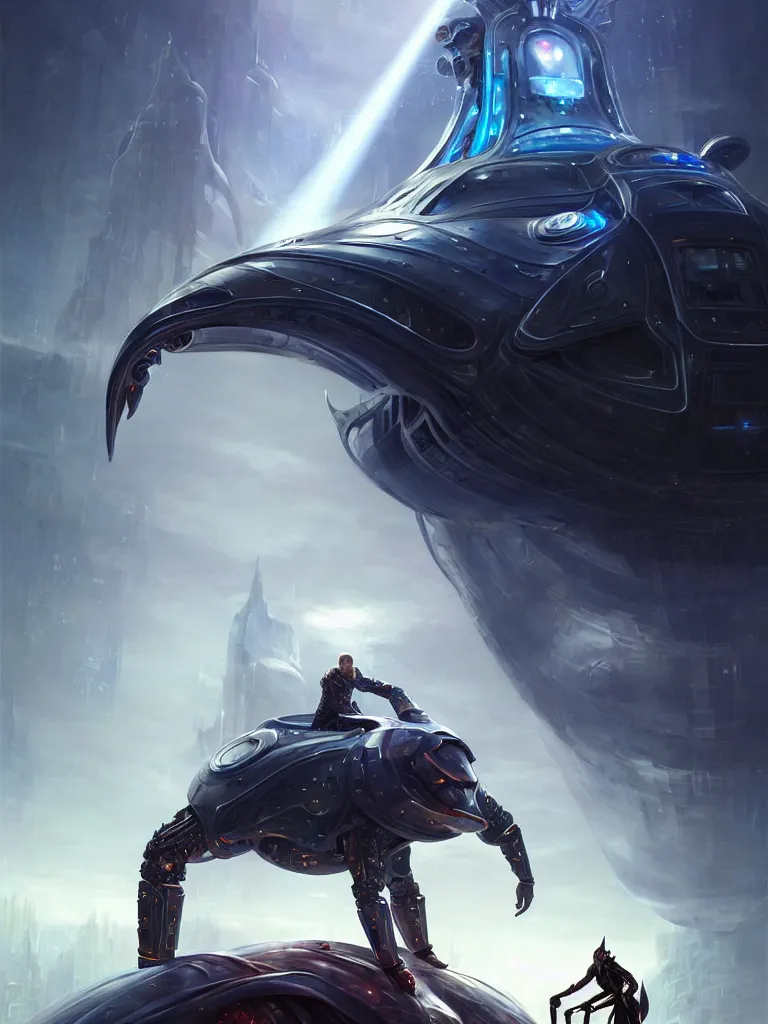 Prompt: a person looking like vladimir putin riding giant steel krab, masterpiece, intricate, elegant futuristic wardrobe, highly detailed, digital painting, artstation, concept art, crepuscular rays, smooth, sharp focus, illustration, background galaxy, cyberpunk colors, volumetric lighting, art by artgerm and james jean and nick sullo